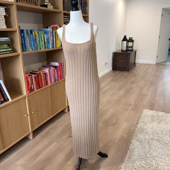 Wilfred Dresses & Skirts - Tan Ribbed Knit Maxi Dress ARITZIA
